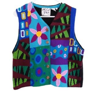 VINTAGE 90s COLORFUL MICHAEL SIMON FLORAL VEST